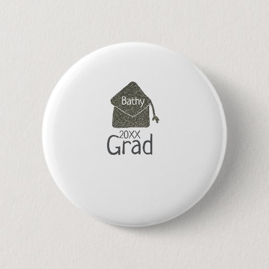 Silver graduation cap glitter add naam afstudeerde ronde button 5,7 cm (Voorkant)