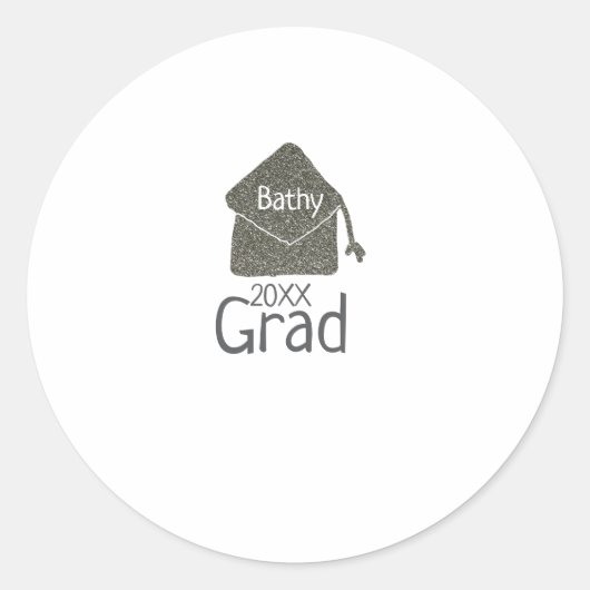 Silver graduation cap glitter add naam afstudeerde ronde sticker (Voorkant)