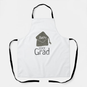 Silver graduation cap glitter add naam afstudeerde schort