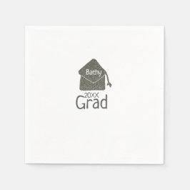 Silver graduation cap glitter add naam afstudeerde servet