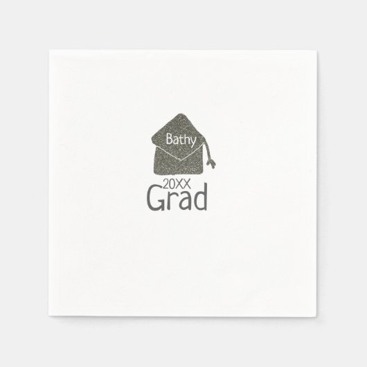 Silver graduation cap glitter add naam afstudeerde servet (Voorkant)