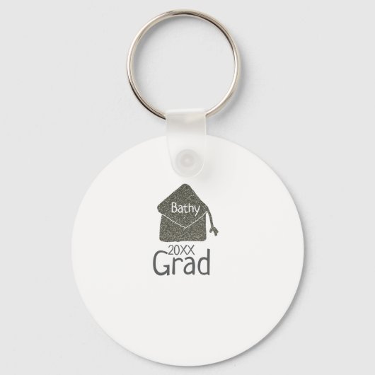 Silver graduation cap glitter add naam afstudeerde sleutelhanger (Voorkant)