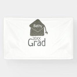 Silver graduation cap glitter add naam afstudeerde spandoek