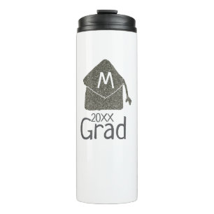 Silver graduation cap glitter add naam afstudeerde thermosbeker