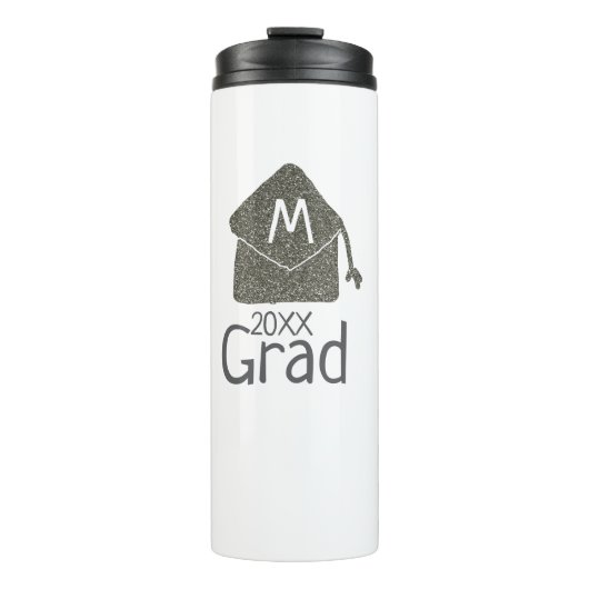 Silver graduation cap glitter add naam afstudeerde thermosbeker (Voorkant)