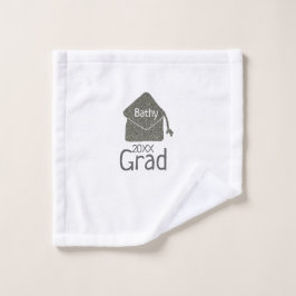 Silver graduation cap glitter add naam afstudeerde washandje