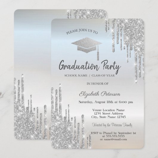 Silver Graduing Cap Glitter Drivers Kaart (Voorkant / Achterkant)