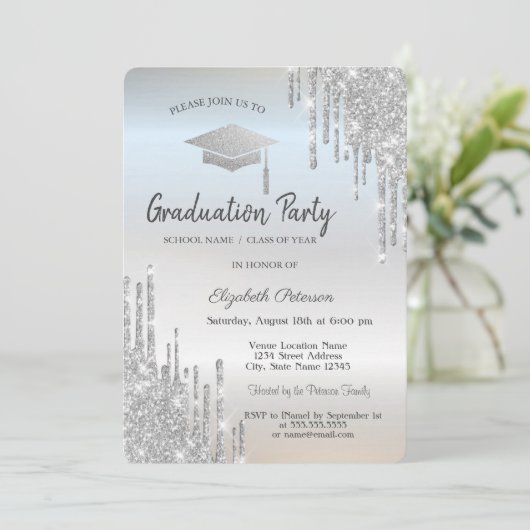 Silver Graduing Cap Glitter Drivers Kaart (Staand voorkant)