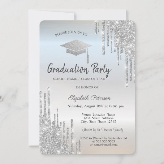 Silver Graduing Cap Glitter Drivers Kaart (Voorkant)