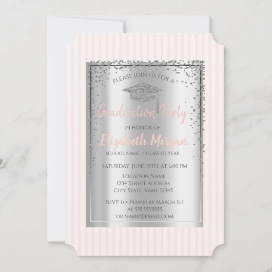 Silver Graduing Cap Striped Afstuderen Kaart (Voorkant)