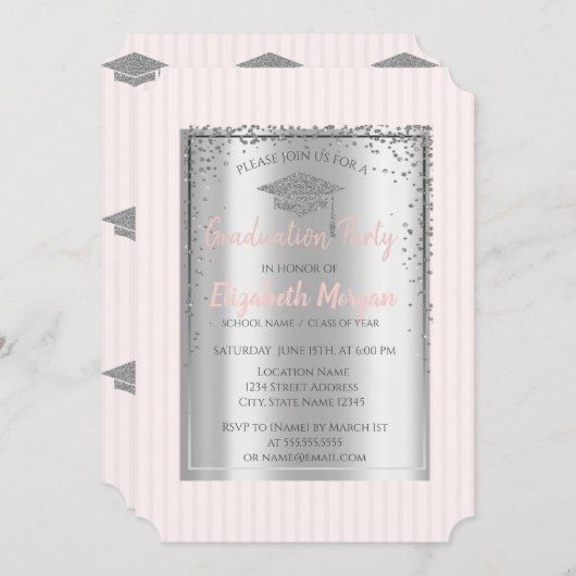 Silver Graduing Cap Striped Afstuderen Kaart (Voorkant / Achterkant)