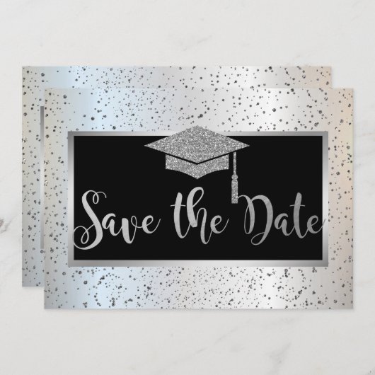 Silver Gradup, Confetti sparen de Datum Save The Date (Voorkant / Achterkant)