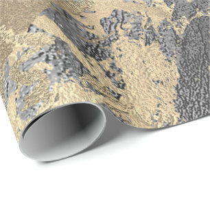 Silver Graphite Gold Marble Shiny Metallic Strokes Cadeaupapier