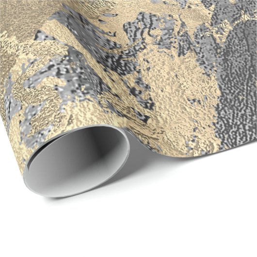 Silver Graphite Gold Marble Shiny Metallic Strokes Cadeaupapier (Rol Hoek)
