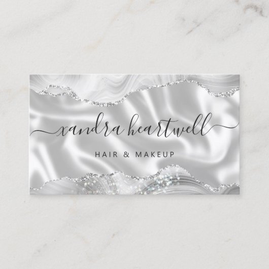 Silver Gray Agate Glitter Luxury Stylist Visitekaartje (Voorkant)