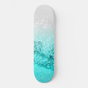 Silver Gray Aqua Teal Ocean Glitter #1 Persoonlijk Skateboard