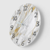 Silver Gray Arabic Numbers Gold Carrara Marble Grote Klok (Hoek)