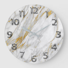 Silver Gray Arabic Numbers Gold Carrara Marble Grote Klok