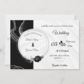 silver gray & black flowers botanical wedding kaart (Voorkant)