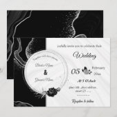 silver gray & black flowers botanical wedding kaart (Voorkant / Achterkant)