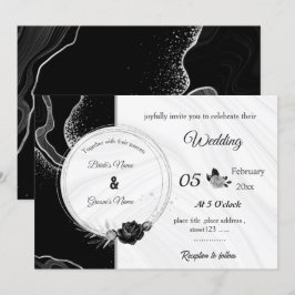 silver gray & black flowers botanical wedding kaart