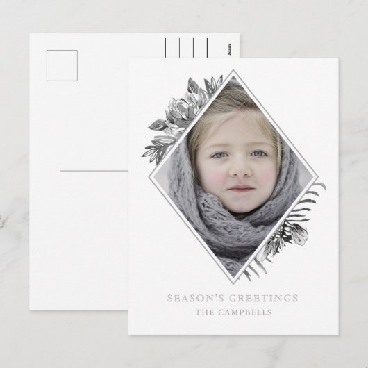 Silver Gray Botanical Elegant Photo Feestdagenkaart (Voorkant / Achterkant)