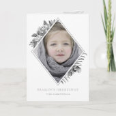 Silver Gray Botanical Elegant Photo Holiday Card Feestdagen Kaart (Voorkant)