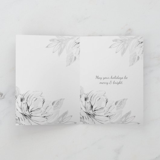 Silver Gray Botanical Elegant Photo Holiday Card Feestdagen Kaart (Binnen)