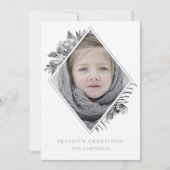 Silver Gray Botanical Elegant Photo Holiday Card Feestdagenkaart (Voorkant)