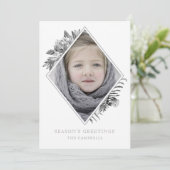Silver Gray Botanical Elegant Photo Holiday Card Feestdagenkaart (Staand voorkant)
