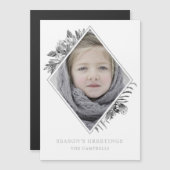Silver Gray Botanical Photo Holiday Magnetic Card (Voorkant / Achterkant)