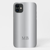 Silver Gray Brushed Faux Metallic Monogram Initial Case-Mate iPhone Case (Achterkant)