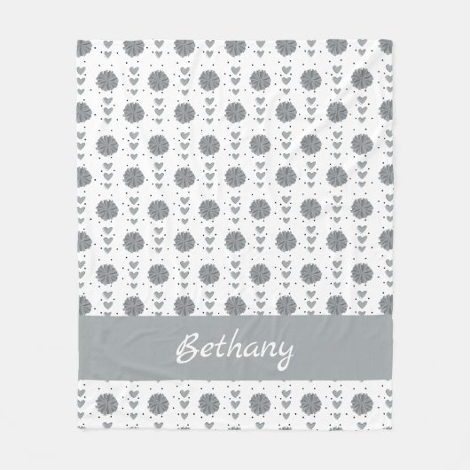 Silver Gray Cheerleader Pom Poms & Hearts Pattern Fleece Deken (Voorkant)