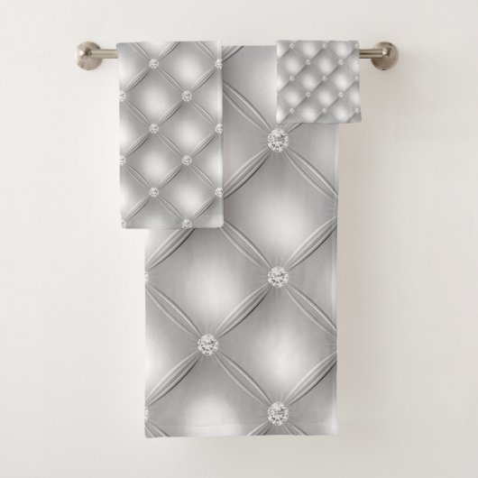 SILVER GRAY DIAMOND SATIN BATHROOM TOWEL SET BAD HANDDOEK (Insitu)