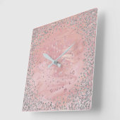 Silver Gray Diamonds Crystals Marmer Pink Vierkante Klok (Hoek)