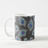 Silver Gray en Turquoise Peacock Feather Koffiemok (Links)