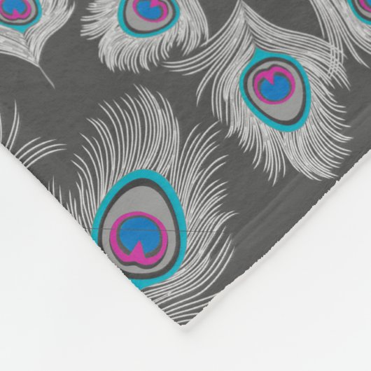 Silver Gray en Turquoise Peacock Feathers Fleece Deken (Hoek)