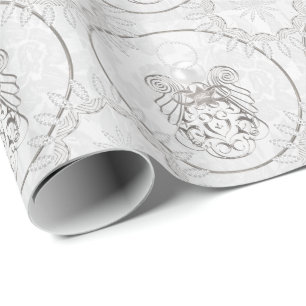 Silver Gray Filigree Kerstengel voor de vrede Cadeaupapier