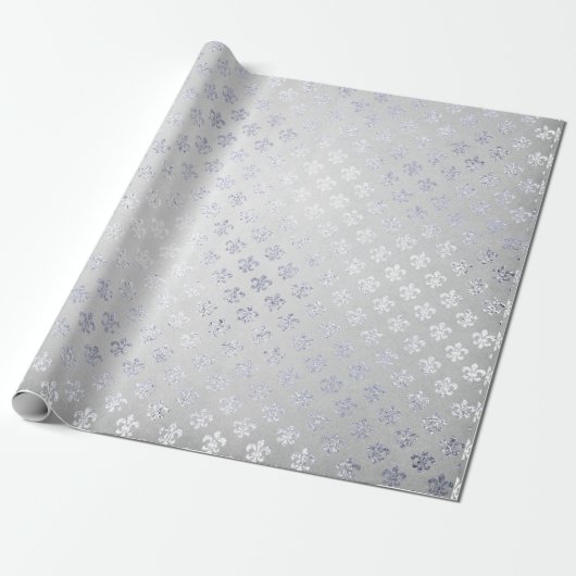 Silver Gray Floral Fleur de Lis Royal Iris Cadeaupapier (Uitgerold)