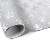 Silver Gray Floral Fleur de Lis Royal Iris Cadeaupapier (Rol Hoek)