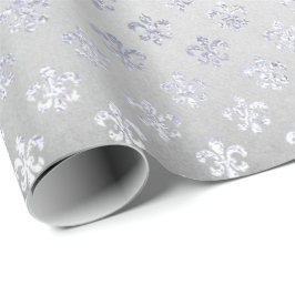 Silver Gray Floral Fleur de Lis Royal Iris Cadeaupapier