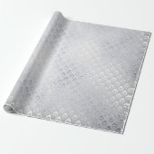 Silver Gray Floral Peacock Royal Shiny Cadeaupapier (Uitgerold)