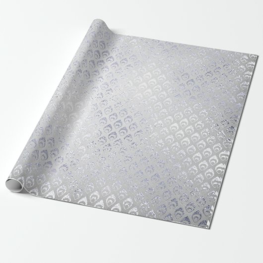 Silver Gray Floral Peacock Royal Shiny Cadeaupapier (Uitgerold)