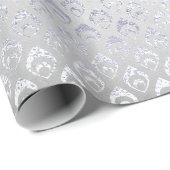 Silver Gray Floral Peacock Royal Shiny Cadeaupapier (Rol Hoek)