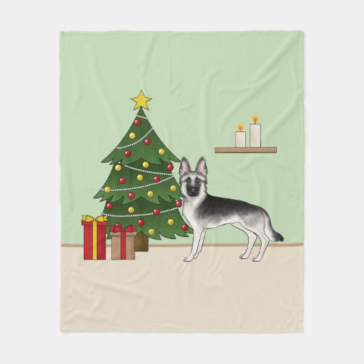 Silver Gray German Shepherd Festive Christmas Tree Fleece Deken (Voorkant)