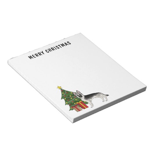 Silver Gray German Shepherd Festive Christmas Tree Notitieblok (Schuin)