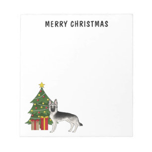 Silver Gray German Shepherd Festive Christmas Tree Notitieblok