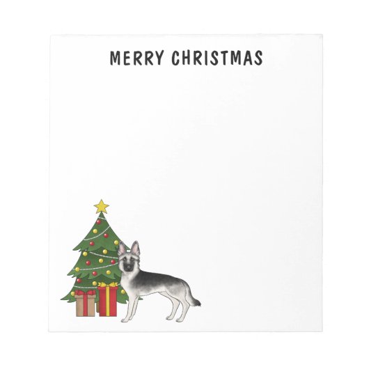 Silver Gray German Shepherd Festive Christmas Tree Notitieblok (Voorkant)