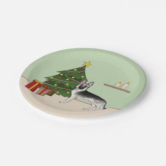 Silver Gray German Shepherd Festive Christmas Tree Papieren Bordje (Gekanteld)
