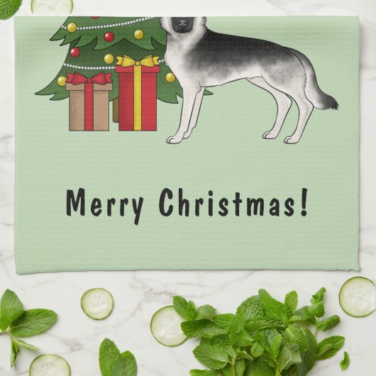 Silver Gray German Shepherd Festive Christmas Tree Theedoek (Gevouwen)